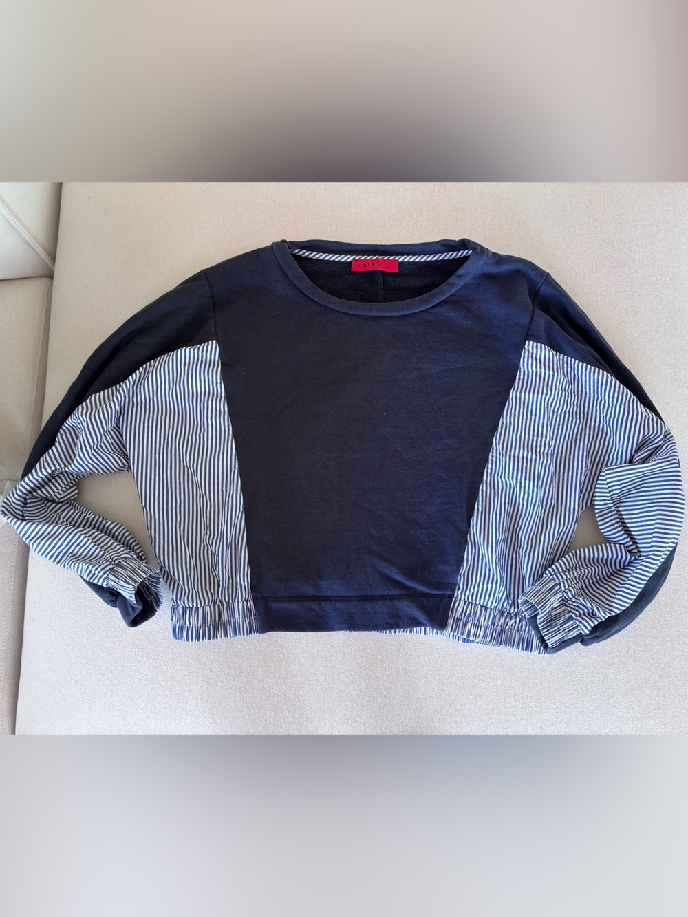 MAX&CO Max Mara sweatshirt cotton sweater navy striped oversized cropped XS